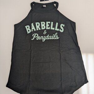 Barbells And Ponytails Flowy High Neck  "Logo" Tank Top Sz XS New